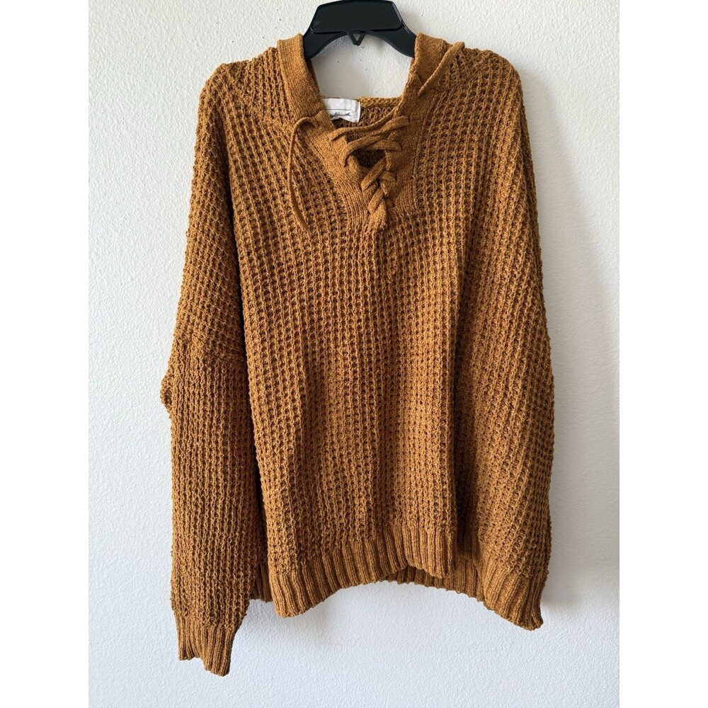 Oak + Meadow Women’s Knitted Hooded Sweater, Rust Orange, Size 2X